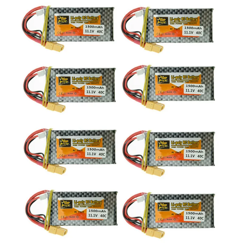 

8pcs/lot LiPo Battery 11.1V 1500Mah 3S 40C MAX 60C XT60 T Plug For RC Car Airplane Helicopter Part Dropshipping Wholesale