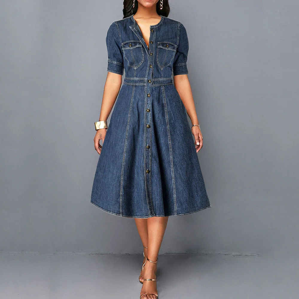 plus size denim midi dress