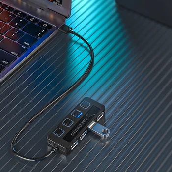 

4 Port Multi USB Splitter USB 2.0 HUB Expander Computer Power Adapter with Switch Power Supply Interface USB Hub Connector