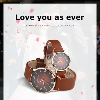 

Quartz Couple Watch Vintage Simple Leather Strap Life Waterproof Women and Men Watches Couple Gift