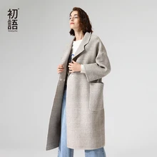 Toyouth женское клетчатое шерстяное пальто с рукавом три четверти, модные большие карманы, Офисная Женская рабочая одежда, длинное шерстяное пальто