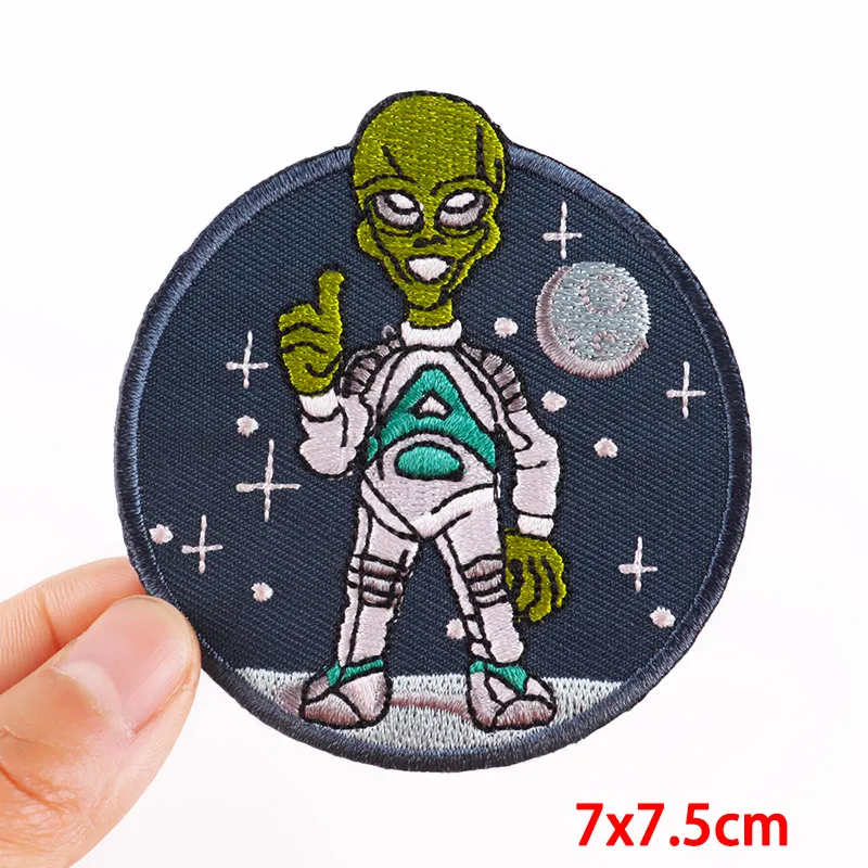 Prajna Alien Embroidered Patches On Clothes DIY Space UFO Applique Clothing Thermoadhesive Patches for Clothing Stickers Badges 