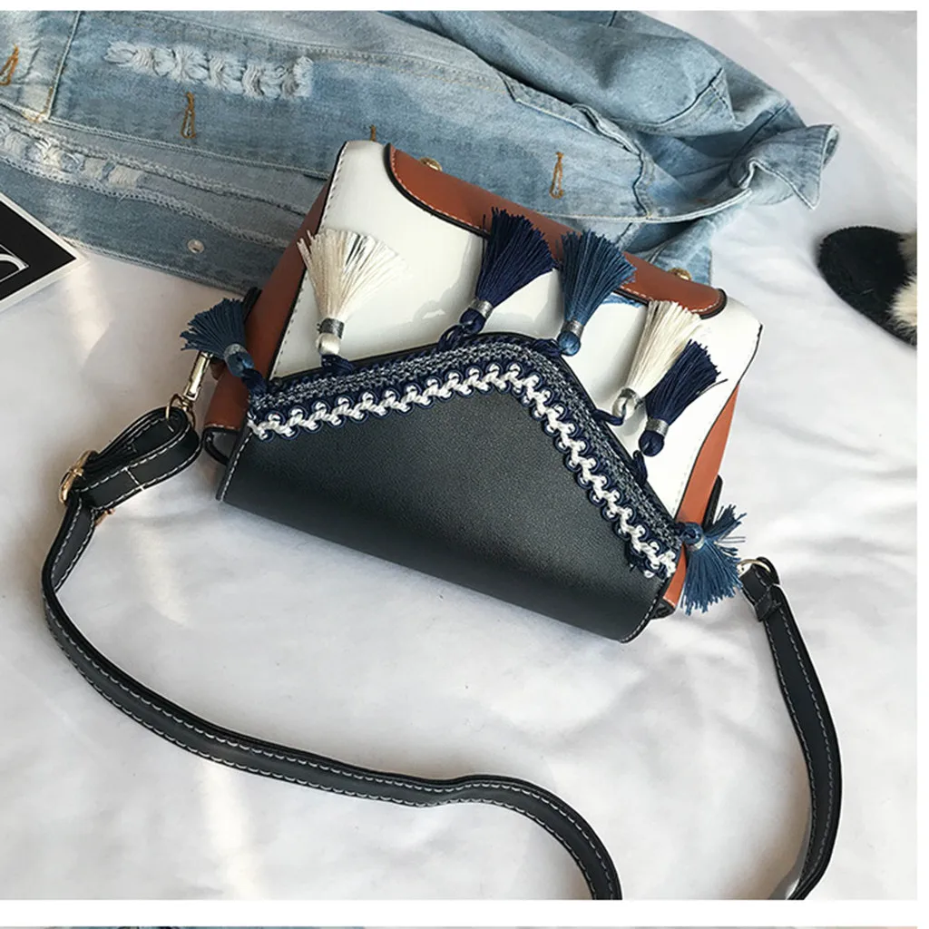 Vintage Women Weaving Tassel Shoulder Bag Messenger Bag Crossbody Bag Beach Bag Ethnic tassel shoulder Fashion messenger bag1104