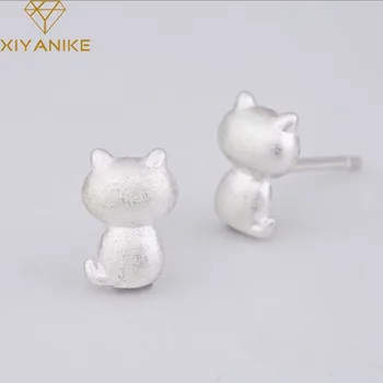 

XIYANIKE 925 Sterling Silver Korean Style Cute Cat Handmade Stud Earrings New Fashion Small Earring Animal Jewelry For Women