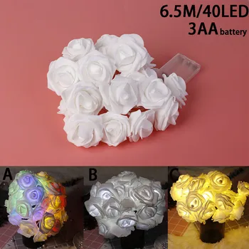

4.5M 30Lights /6.5M 40Lights 3AA Battery Simulation Rose Light String Christmas Wedding decoration