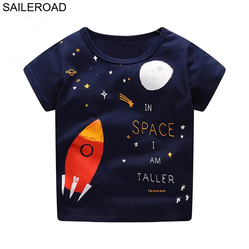SAILEROAD 2 7Years Дети Мальчики Футболка Хлопок Мультфильм Ракета Космическая Pattern