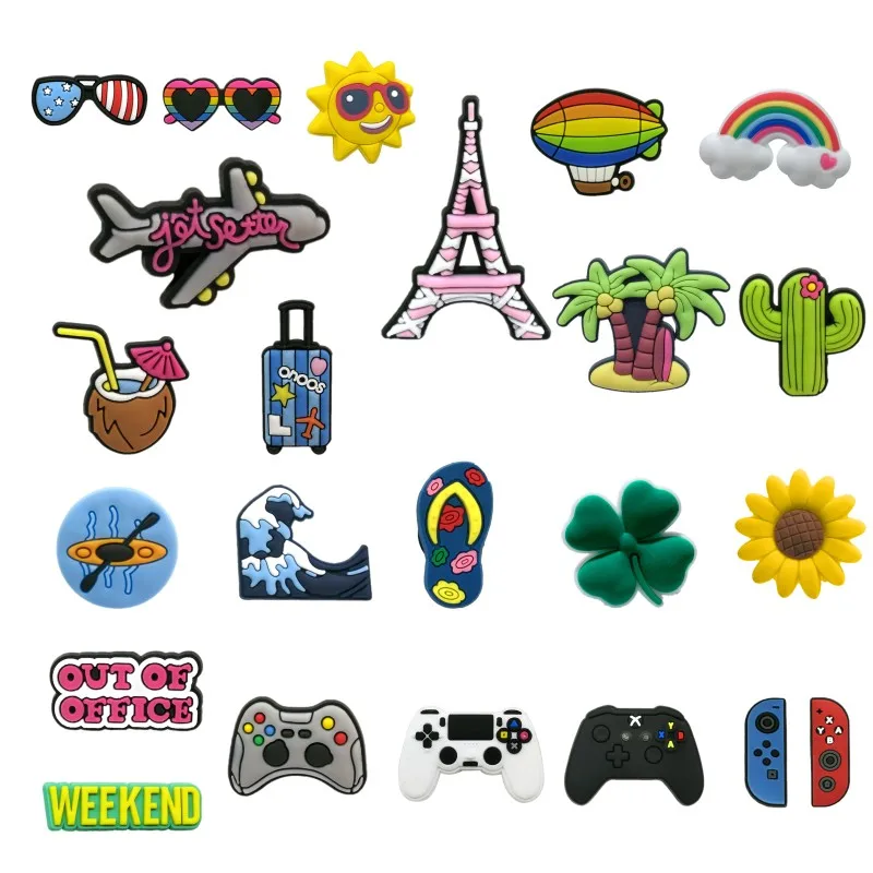 1pcs Travel Casual Outdoor PVC Charms Sun Rainbow Shoe Accessories Cactus Lucky Clover Flower Clog Decorations Sandal Ornament shoe charms,shoe decorations,garden shoe accessories