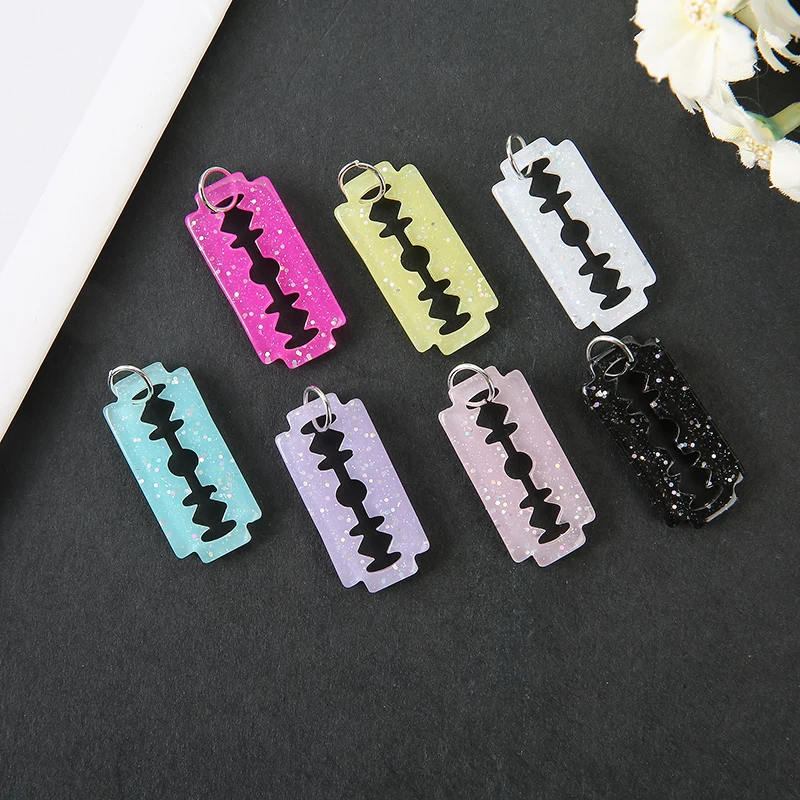 10Pcs Blade Earring Charms Flatback Resin Cabochons Punk Pendant Accessories For Necklace Keychain DIY Making
