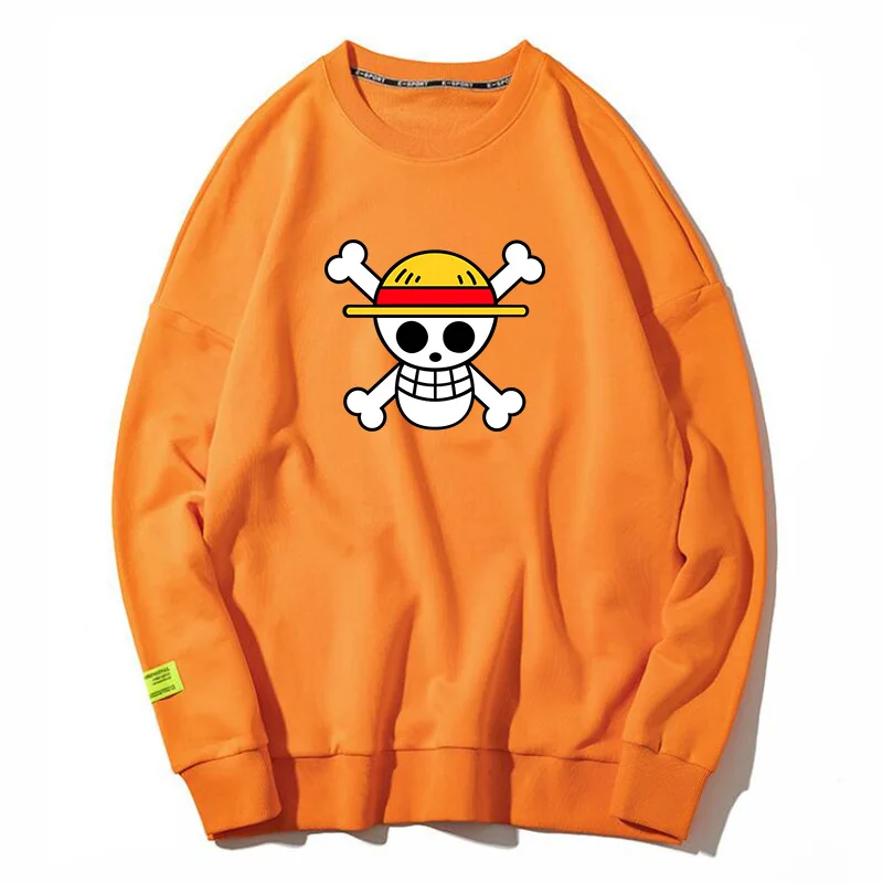 

orange color one piece luffy straw sweatshirts men streetwear hoodie stanger thing sweat shirts male hoody fall autumn clothing
