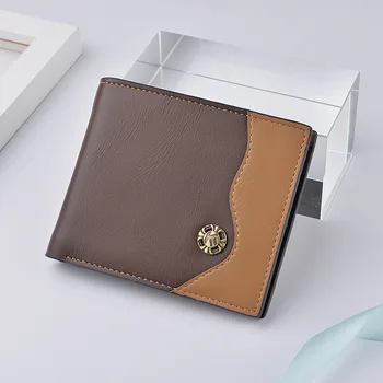 

New Men's Short Wallet Stitching Tri-Fold Men 's Horizontal Wallet Multi- Card Wallet