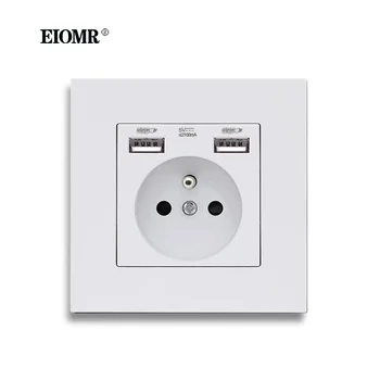 EIOMR ผนัง USB Power Socket 5V 2.1A EU ฝรั่งเศสไฟฟ้า Outlet 16A Dual USB พอร์ตปลั๊ก IOS โทรศัพท์ Android ชาร์จพอร์ตซ็อกเก็ต 1
