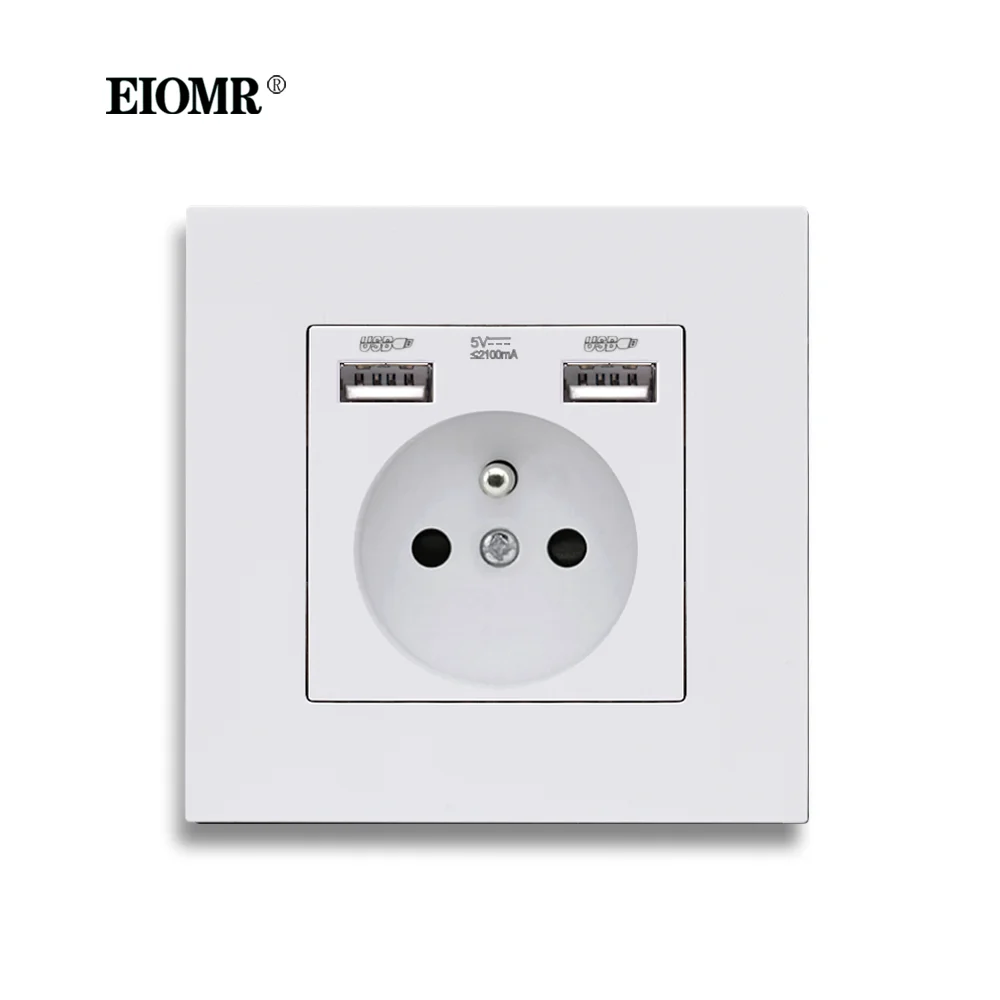 EOMR Настенная USB-розетка 5 В 2.1A ЕС Франция Бельгия Электрическая розетка 16A Двойная