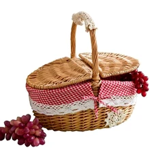 Плетеная корзина ручной работы, плетеная корзина для кемпинга, пикника, корзина для хранения покупок и ручка, деревянная цветная плетеная корзина для пикника