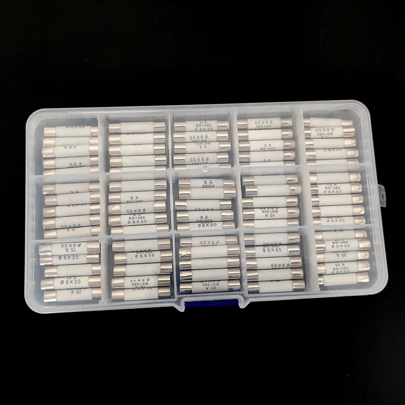 Ceramic Fuse Assortment Kit 75pcs 6x30mm 0.5A 1A 2A 3A 4A 5A 6A 8A 10A 13A 15A 20A 25A 30A 250V glass tube fuse kit glass tube fuses ceramic fuse tube fuses