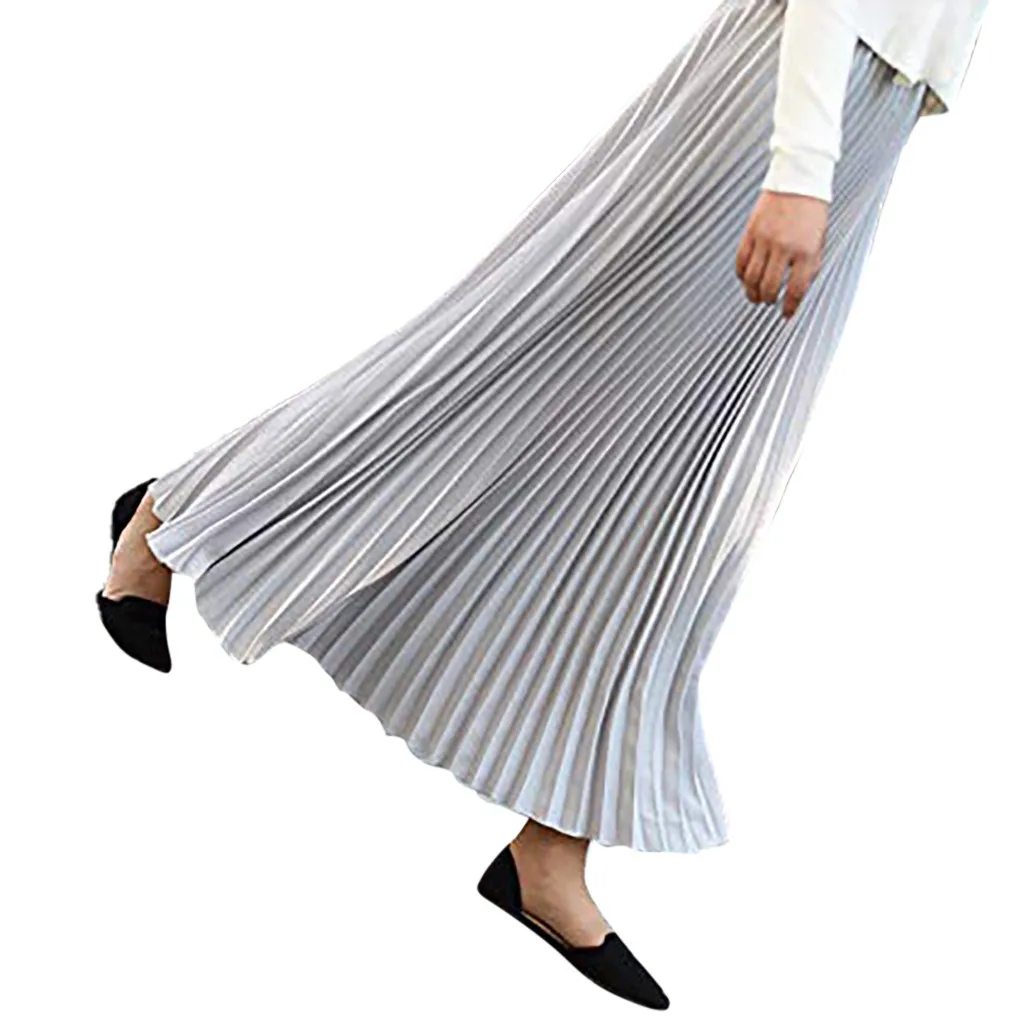 Горячая Распродажа, гофрированные длинные юбки, женская одежда, однотонная плиссированная элегантная юбка миди Jupe Femme, эластичная юбка с завышенной талией# C11