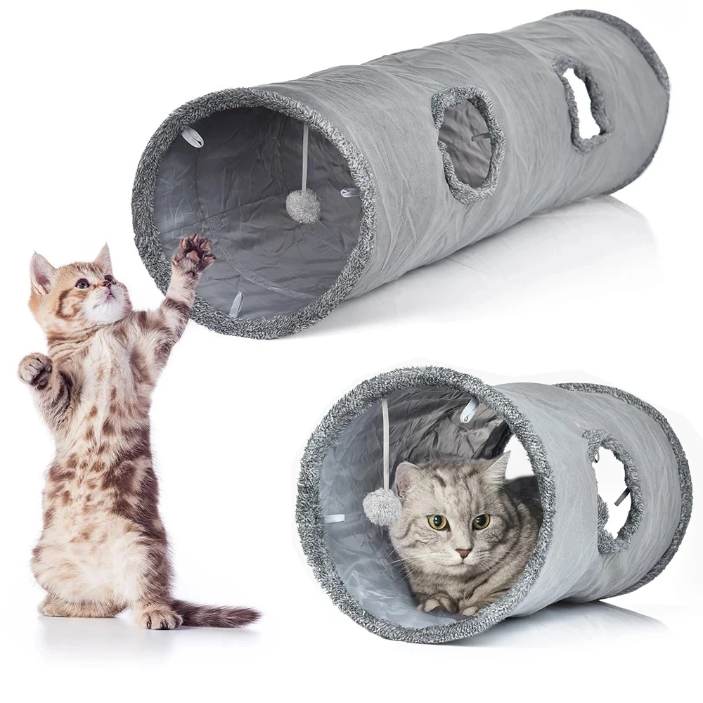 Straight Shape Pet Cat Tunnel 2 Holes Funny Kitty Animals Play Tube