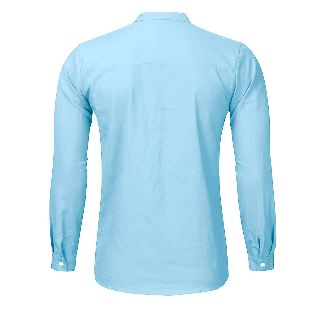Dropshipping Fashion Men's Casual O-Neck Button Solid Beach Long Sleeve Top Blouse Casual Dress Women Korea style