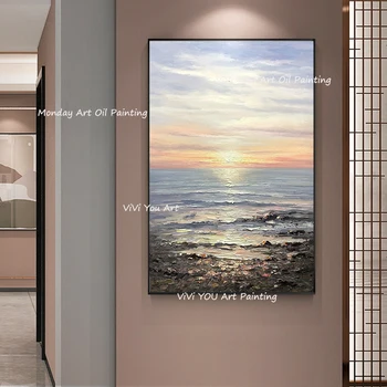 

Wholesale handpainted Abstract sunrise Oil Painting On Canvas Handmade Beautiful Landscape Oil Paintings for bedroom wall decora