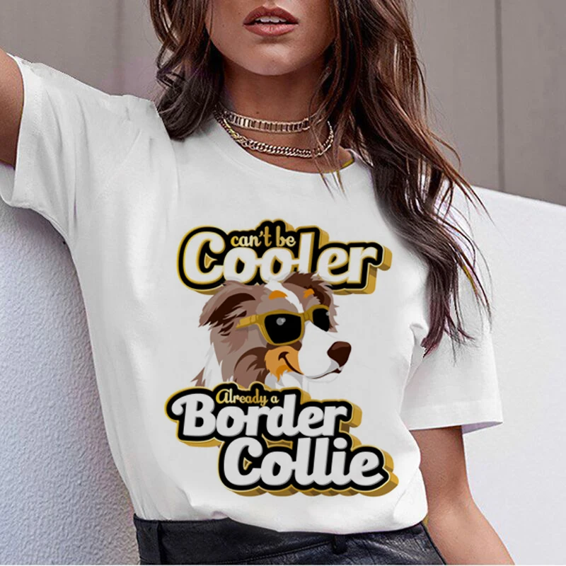Summer cotton cooler Border Collie cartoon print female T-shirt Harajuku street top for womens T-shirt