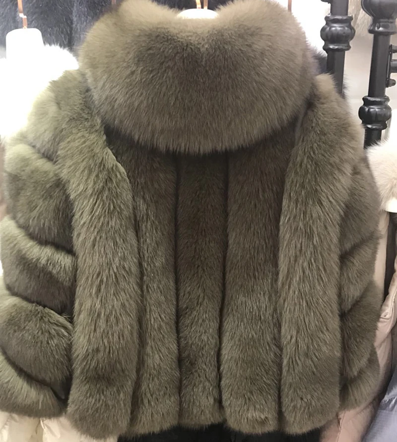Rf1991B Зимняя мода Лисий мех пальто с большим капюшоном супер теплый натуральная кожа женская куртка из натурального меха - Цвет: Коричневый