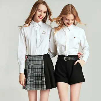 

HAVVA 2020 Early Autumn New Awat Combed Long-staple Cotton Draped Profile Cutting Long-sleeved Shirt Blouse C5803