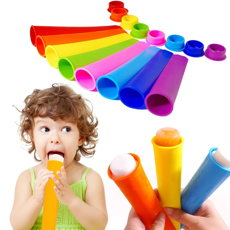 Silicone Ice Tube Mold with Lids DIY Lolly Frozen Ice Cream Yogurt