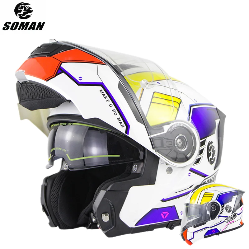 SOMAN Modular Motorcycle Bluetooth Helmet Gundam ECE Approved Rear Spoiler Full Face Motorcycle Helmet Venom Flip Up Cascos