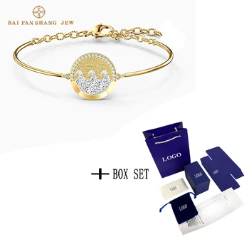

2020 Fashion Jewelry SWA New SHINE WAVE Bracelet Marine Coin Shape Wave Pattern Crystal Gold Chain Women Luxury Jewelry Gift