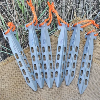 

6pcs Outdoor Camping Tent Stakes Titanium Tent Pegs Nails with Rope & Holes on Each Side Decrease Friction