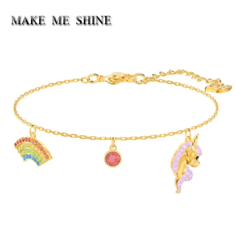 Милый SWA Единорог красочные Радуга Фантазия девушка браслет для женщин золотой браслет ювелирные изделия Роскошные ручной цепи подарок на день рождения