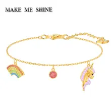 Милый SWA Единорог красочные Радуга Фантазия девушка браслет для женщин золотой браслет ювелирные изделия Роскошные ручной цепи подарок на день рождения