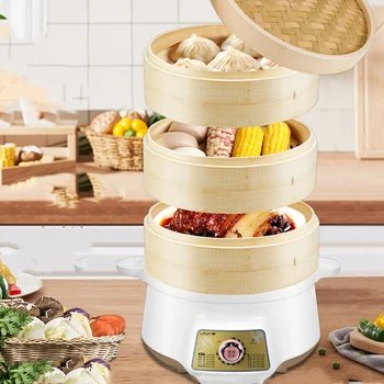 

Multi-layer Electric Food Steamers Pot Bamboo Steamer Automatic Power-off Food Warmer Commercial Constant Food Rice Steamer 220V