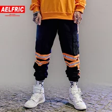 AELFRIC цвет часы лоскутные брюки карго хип хоп Harajuku Эластичный пояс повседневные мужские шаровары спортивные штаны для уличного бега