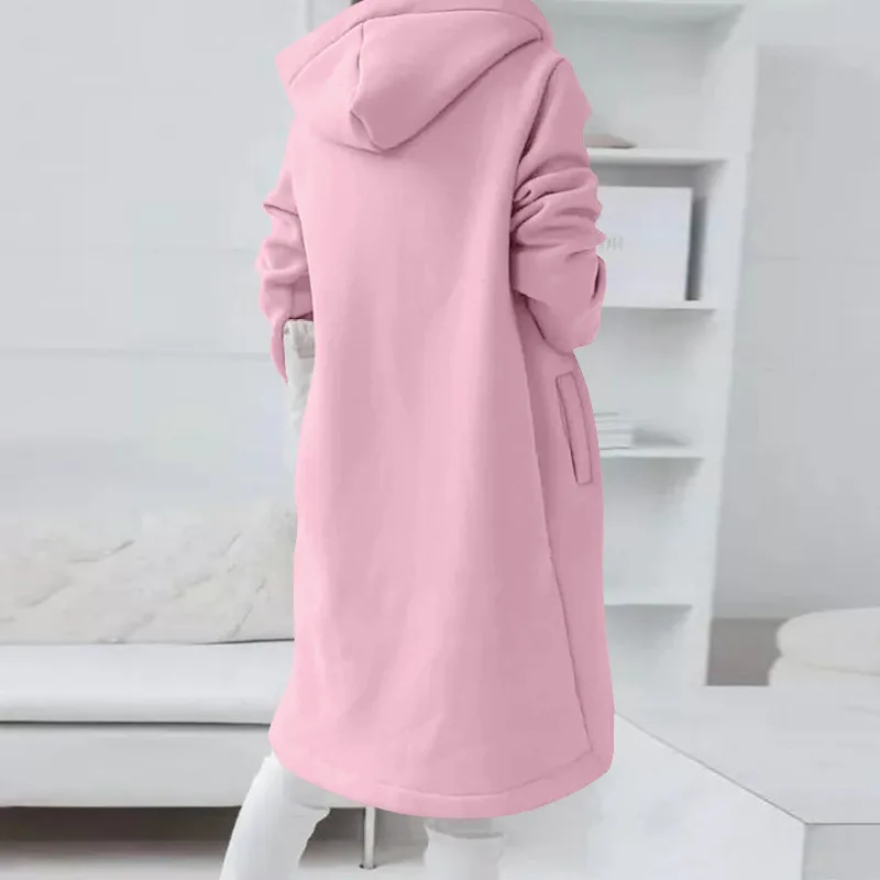 New Women's Autumn and Winter New Personality Street Sweater Zipper Hooded Long Sweater with Velvet   Womens Winter Tops Clothes