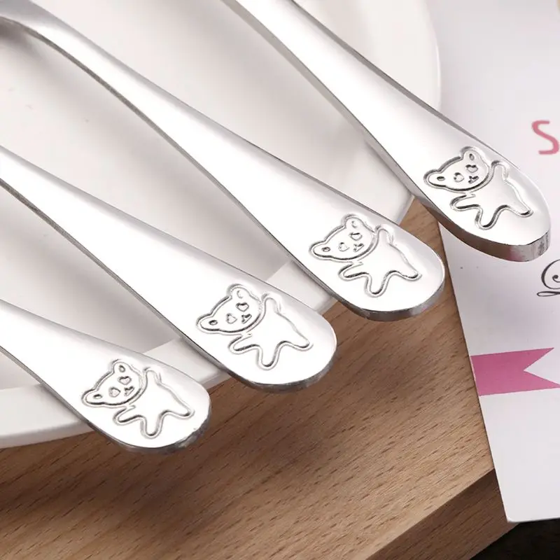 Baby Teaspoon Spoon Food Feeding Fork Knife Utensils Set Stainless Steel Kids Learning Eating Habit Children Tableware silicone cutlery set baby feeding spoon