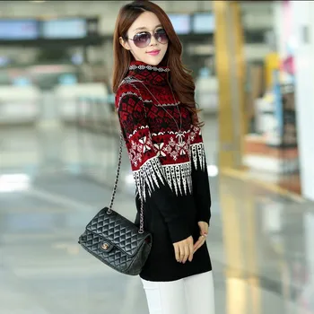 

2019 autumn and winter new ladies women's long section thick high collar beer collar sweater bag hip knit sweater