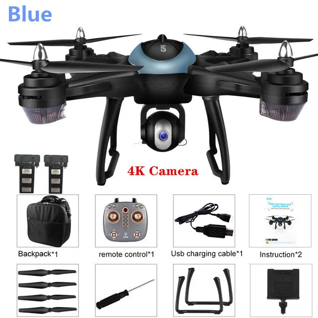 4k Blue 2battery X38G 4K Дрон двойной gps Дрон с HD камерой с 2 батареями R/C ESC Камера вертолет Квадрокоптер+ рюкзак профессиональный Дрон - Цвет: 4k Blue 2battery