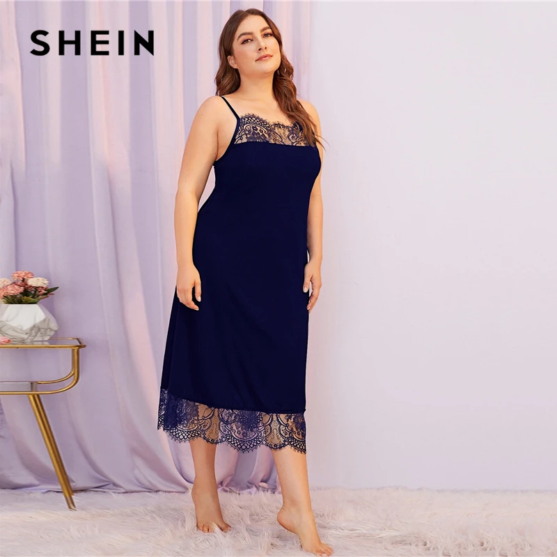 SHEIN размера плюс женские кружевные платья с тонкими лямками ночная рубашка на