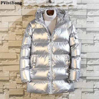 

PViviYong 2019 Winter jacket men male hooded coat jackets men high quality cotton Long coat men clothes bread parka M112