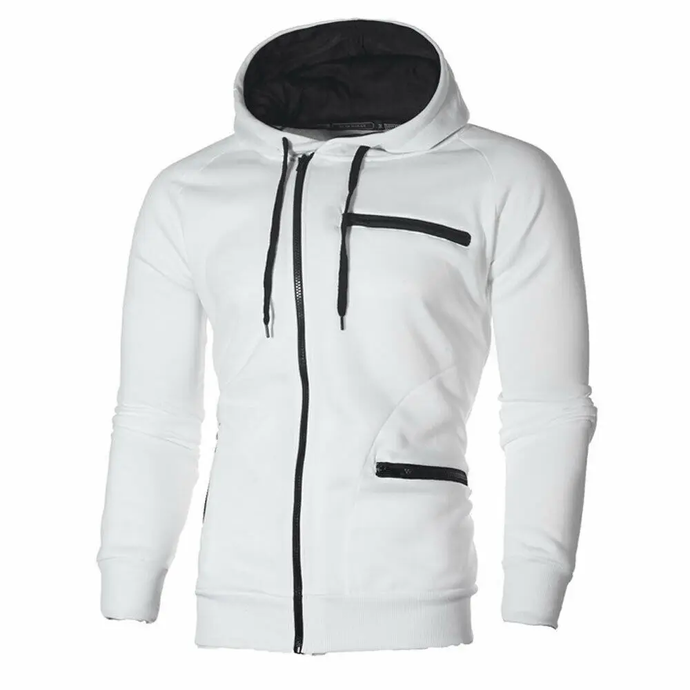 Британская мужская осенне-зимняя Толстовка Спортивная кофта с капюшоном на молнии пуловер Джемпер пальто Верхняя одежда - Цвет: Белый