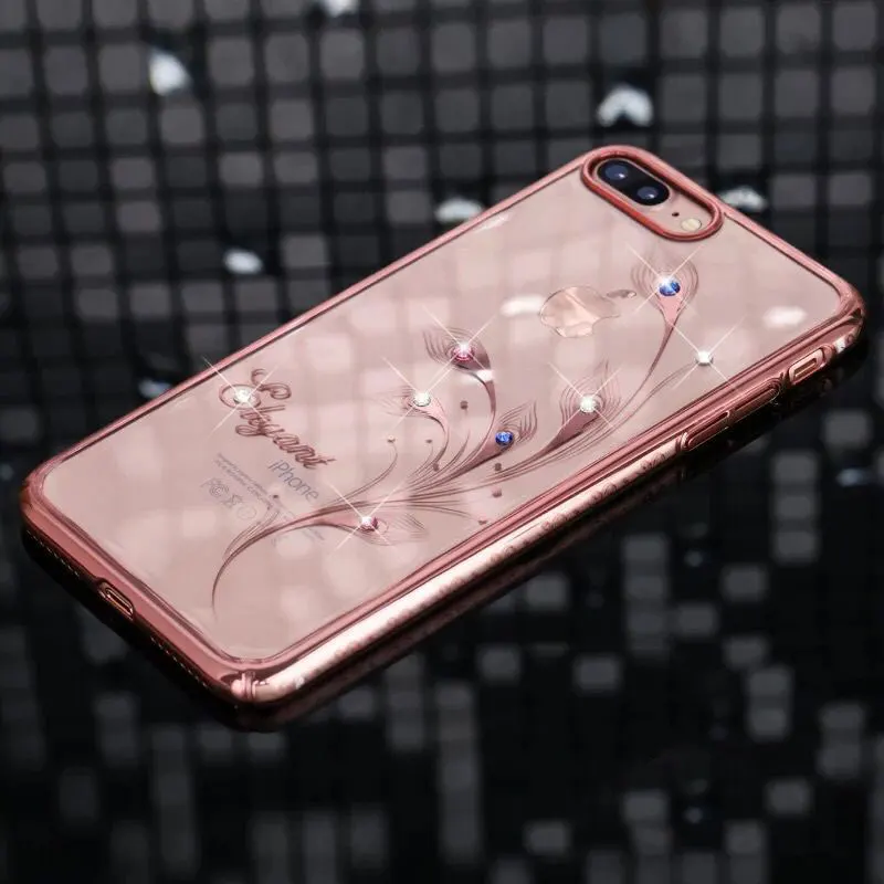 Meiying-rose gold Чехол KINGXBAR с украшением в виде лотоса, бриллиантами и кристаллами для iPhone 7, 8 Plus, роскошная брендовая задняя крышка для телефона для женщин, жесткий, прозрачный, противоударный - Цвет: Meiying-rose gold