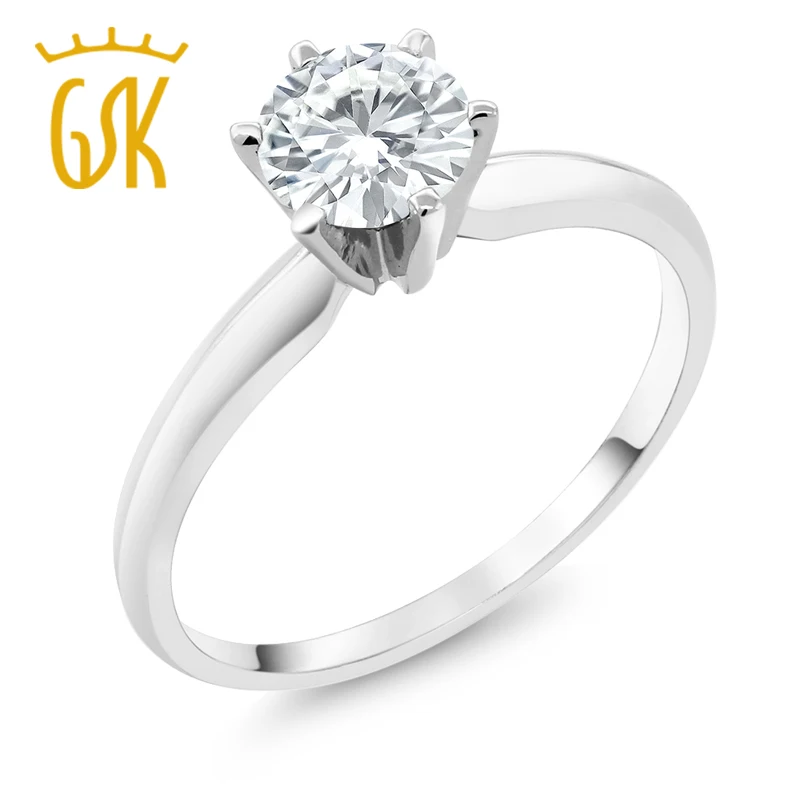GemStoneKing Forever Classic Created Moissanite 6 мм 0.80ct 14K белое золото обручальное кольцо Пасьянс для