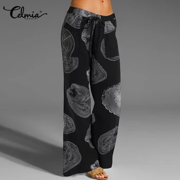 

Celmia Vintage Womens Long Pants Celmia Linen Plus Size Printed Pant Casual Loose Trousers Fashion Office Pantalones Femme 5XL 7