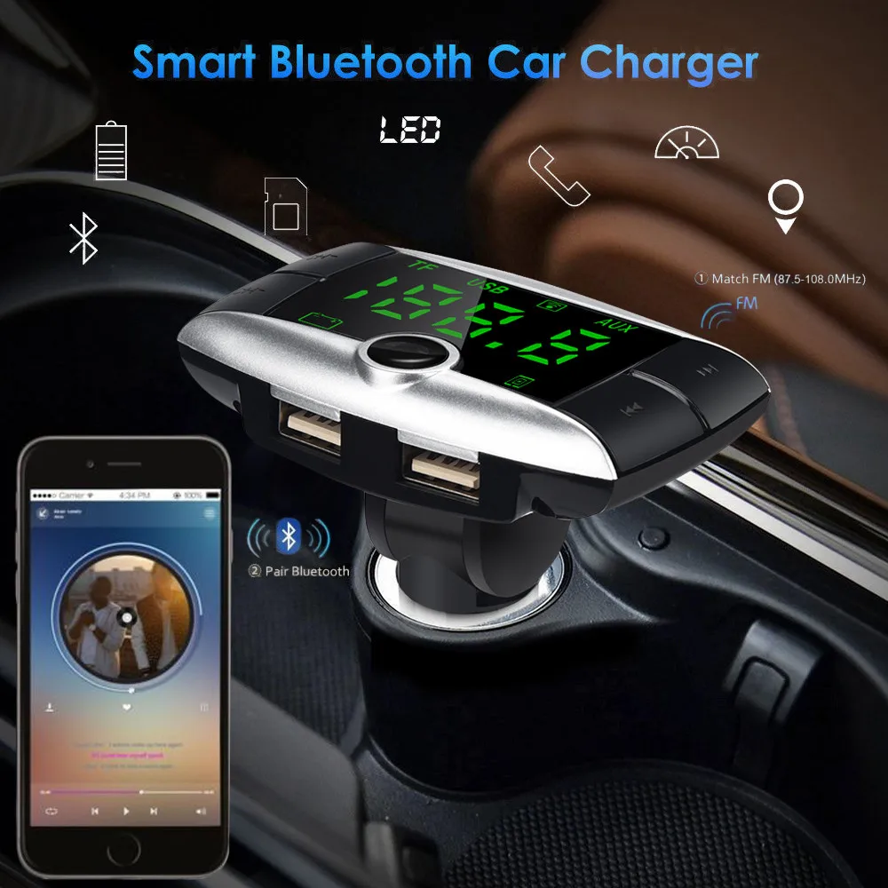 Беспроводной Bluetooth fm-передатчик модулятор Автомобильный комплект MP3-плеер двойной USB зарядное устройство автомобильный прикуриватель источник питания