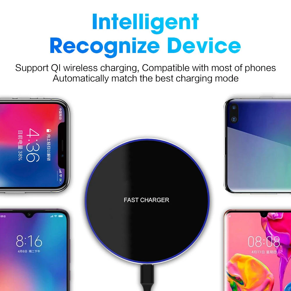 Быстрое беспроводное зарядное устройство Qi 7,5 Вт/10 Вт/15 Вт для iPhone XS Max X 8 XR samsung S10 S9 Note 9 huawei P30 Xiaomi Mi 9 QC3.0