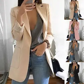 

Fashion Women Slim Casual Blazer Top Outwear Long Sleeve Career Formal Tunic Solid Color Blazers