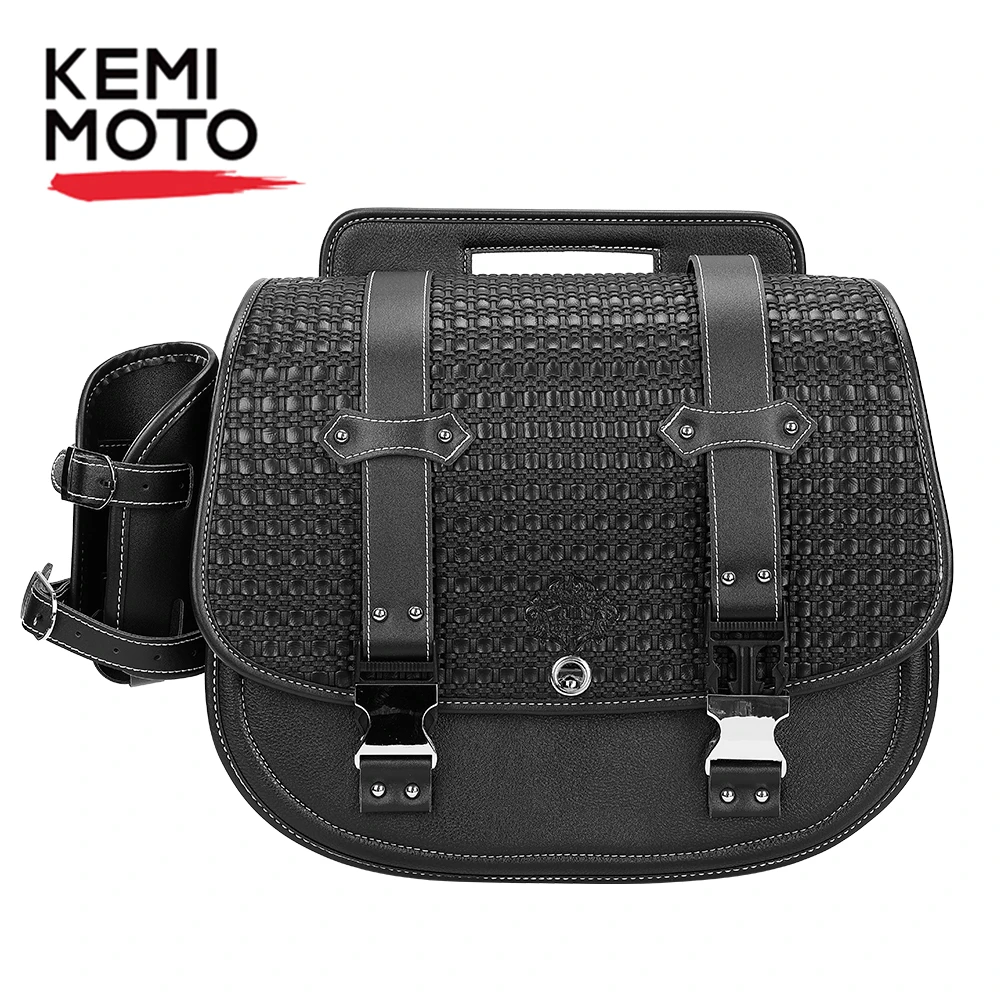 Motorcycle Saddle Bag Retro Large Capacity Side Bag Weave Barrel