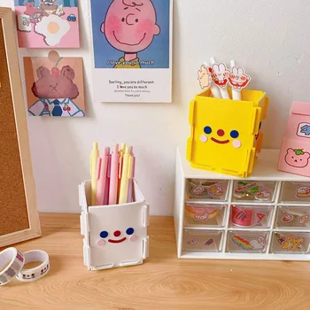 

Cute Smiley Pen Holder Desktop Desk Organizer Multifunction Makeup Brush Holder For Kids Office School DIY Supplies Stationery