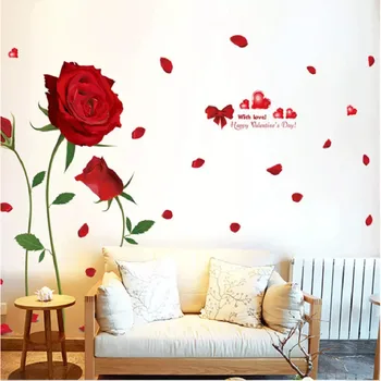 

Wall Stickers Red Rose Wall Decal Mural Removable Flowers Modern Window Stickers Vinyl Art DIY Valentine Stickers Home Decor