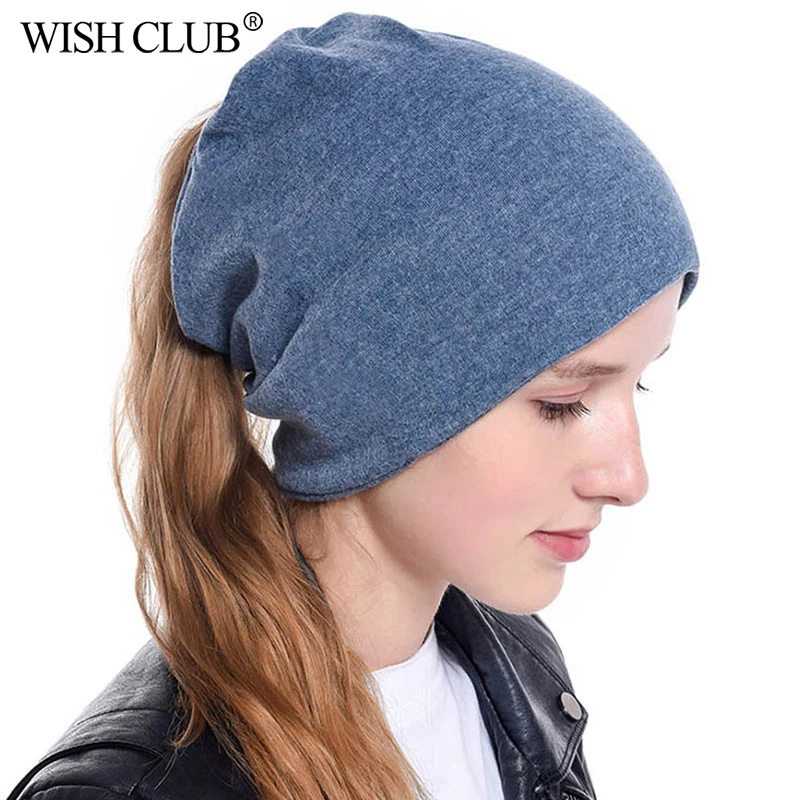 WISHCLUB, женская зимняя шапка, сохраняющая тепло, шапка, простая, Вязанная, акриловая, конский хвост, зимние шапки бини для женщин, повседневные, Лыжные шапки, Gorros
